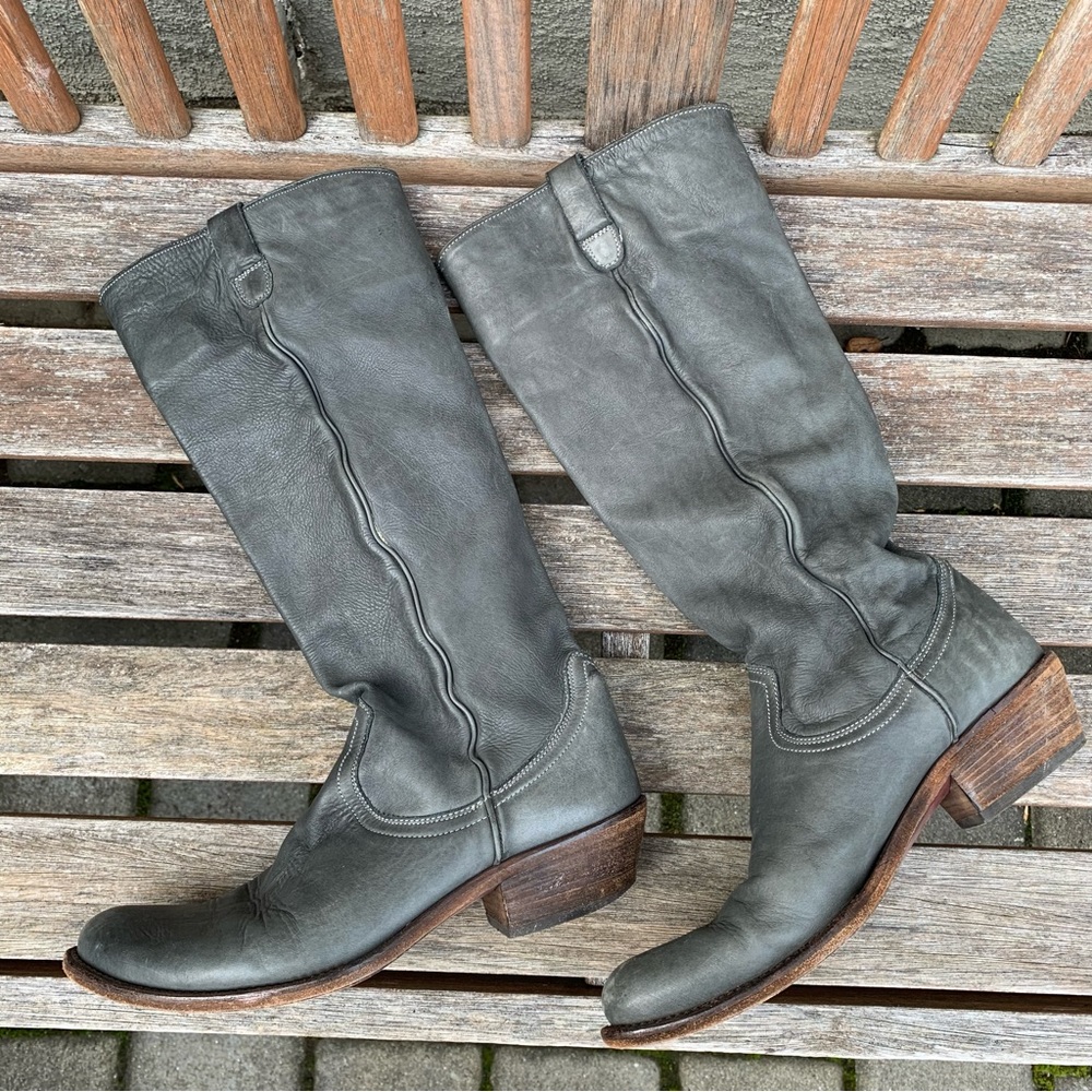 Hugo Boss Gray Tall Leather Riding Boot